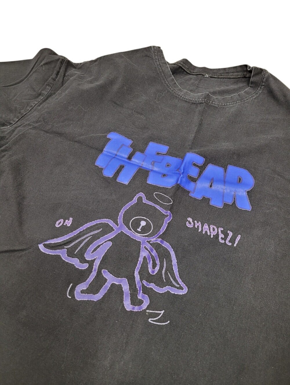 Y2K The Bear Funny Graphic Black Tee T-shirt Top Size: XL